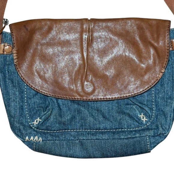 Vintage Lucky Brand Y2K Denim Purse Leather Patch Adjustable Strap - Picture 3 of 11